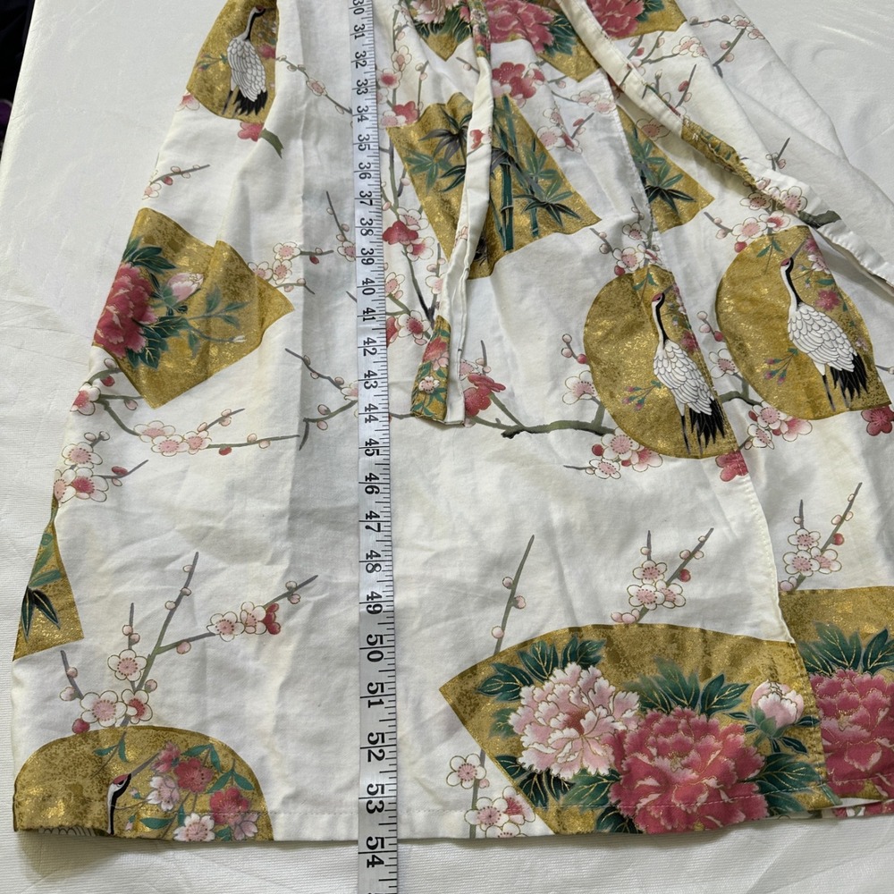 Authentic Japanese Yukata Kimono Robe Cotton OS Crane Floral Made in Japan VTG - Picture 8 of 11